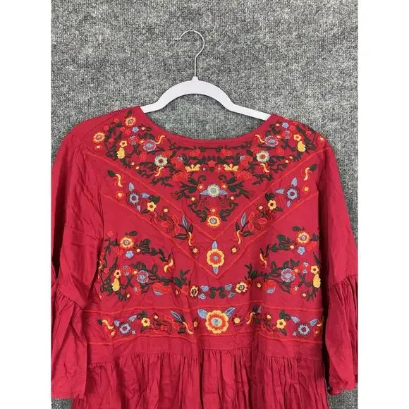 KIRUNDO Women's 2024 Summer Boho Floral Embroidered Mini Babydoll Dress Large - Picture 2 of 9